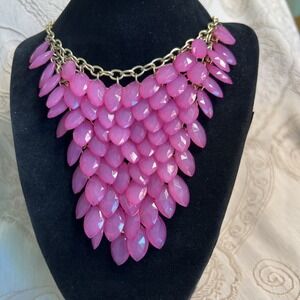 Statement Pink Bib Necklace Gold Tone 19 In Adjustable